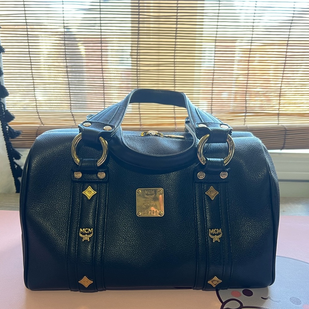 MCM Black Satchel with Gold Accents